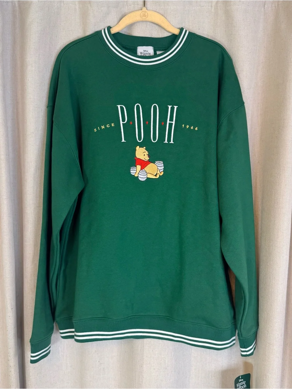 Disney Parks Sweater  Winnie The Pooh Sweatshirt Embroidered Green Large New